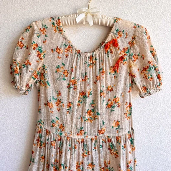 Stunning Vintage 1930s Orange Floral Gown With Velvet Bows (XS/S) - Picture 5 of 14